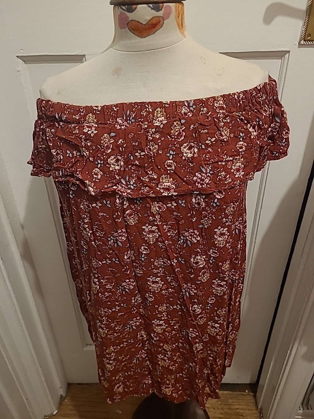 Ladies Primark Size 10 Purpley Red Floral Sleeveless Frilly Hem Longline Top