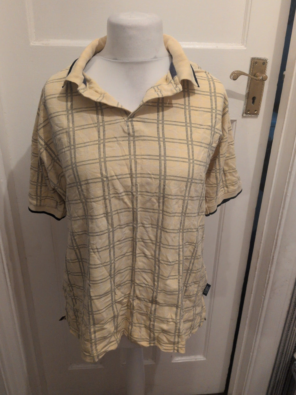 Cotton Traders XL Yellow Check Short Sleeve Polo