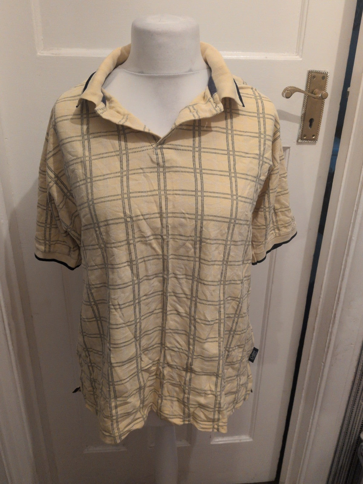 Cotton Traders XL Yellow Check Short Sleeve Polo
