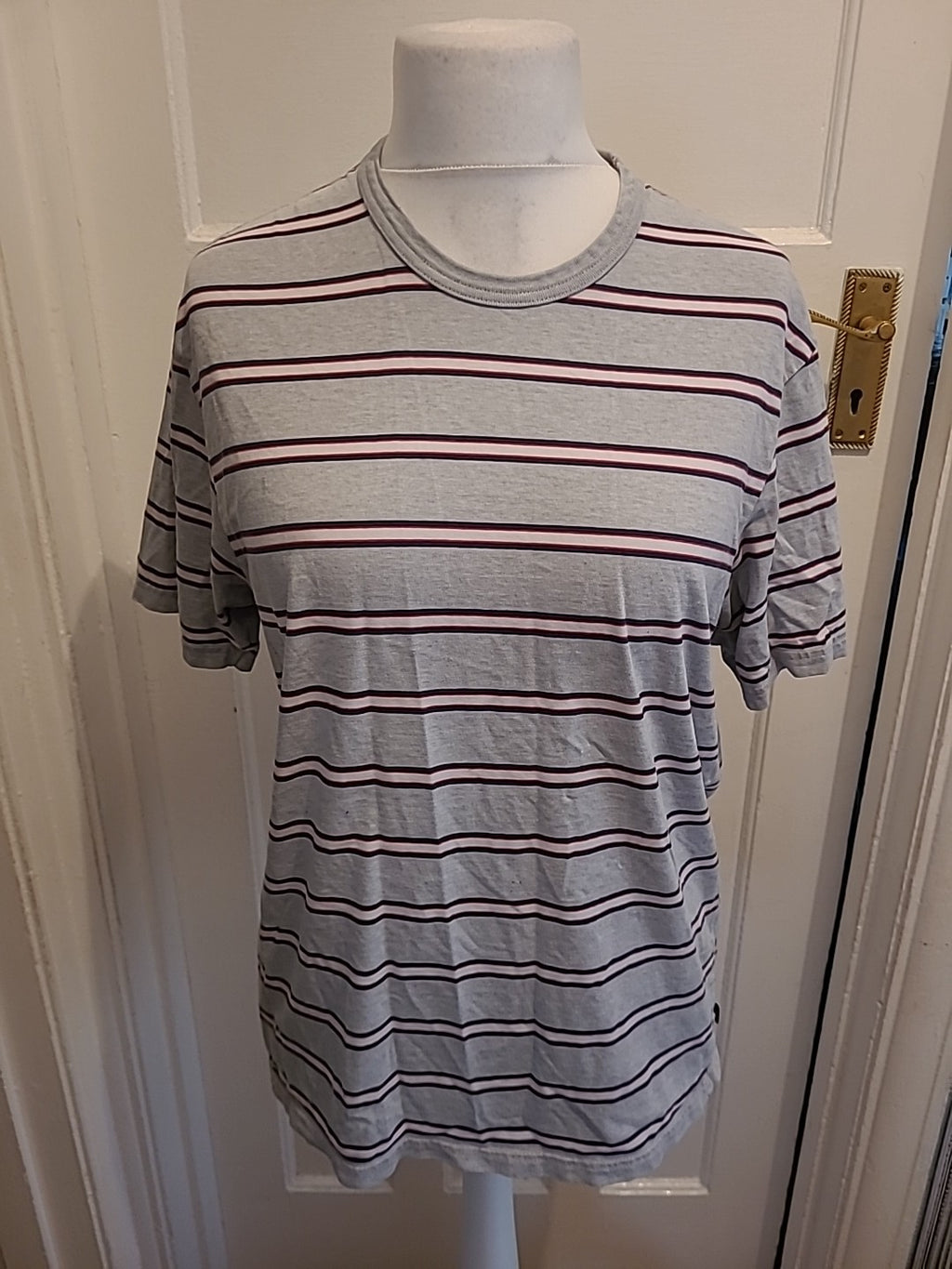 Mens Blue Harbour Size Small Grey Navy And Red Short Sleeved Polo