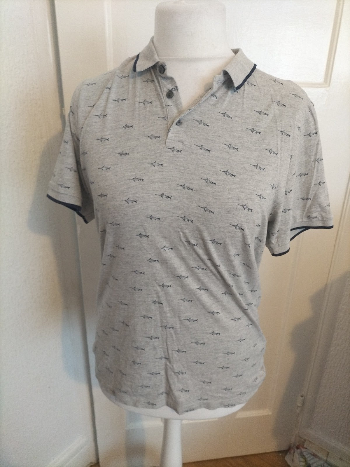 Mens Next Size M Regular Fit Grey Swordfish Polo