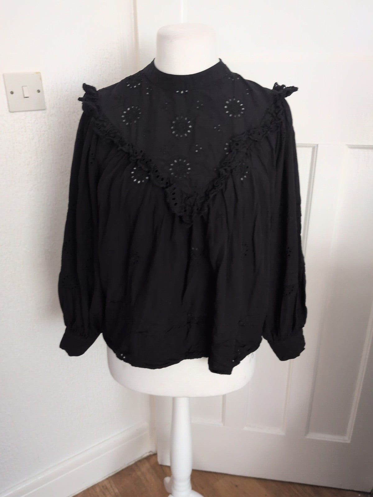 George 16 Black Frill And Pleat Long Sleeve Blouse