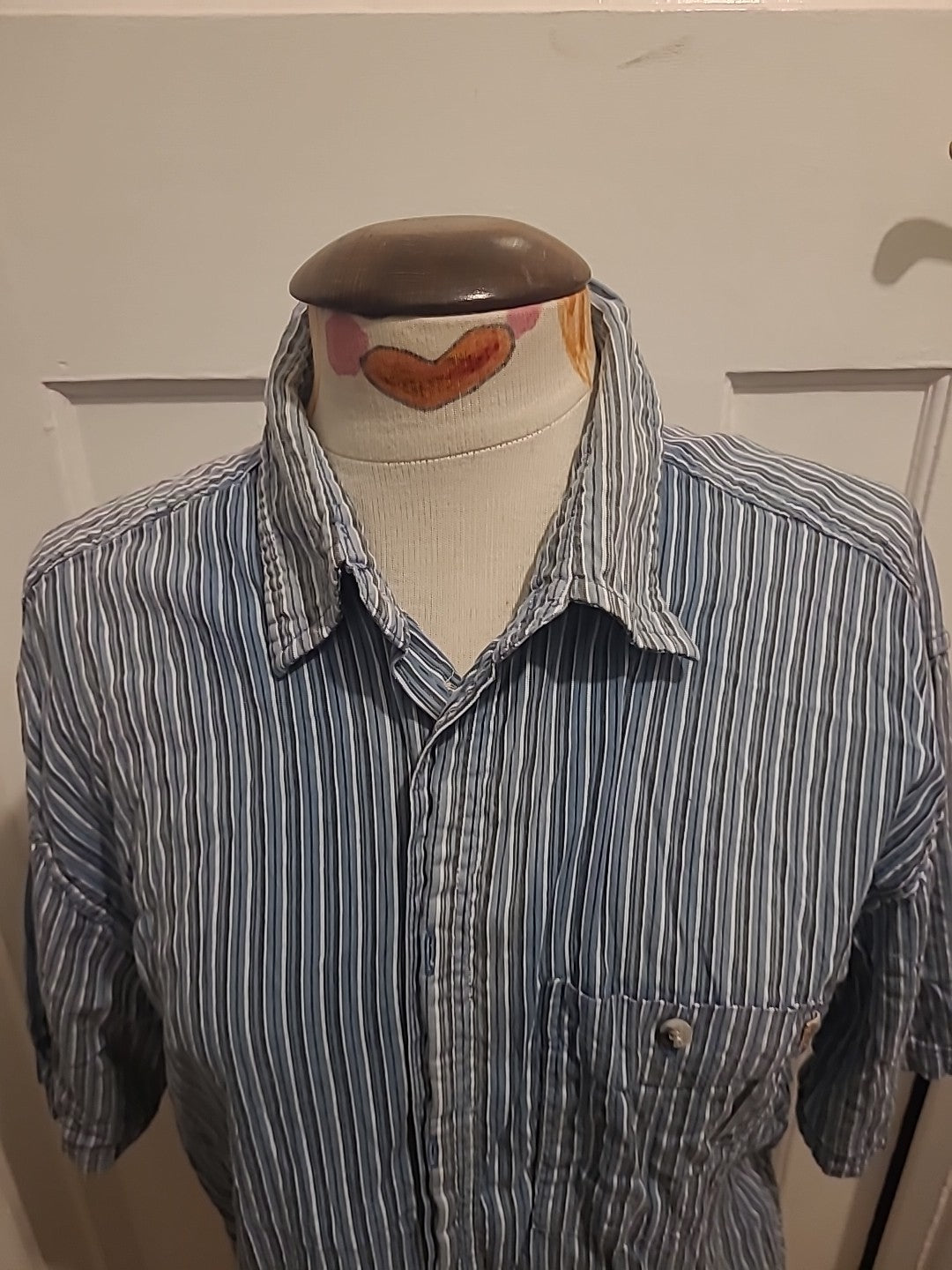 Mens P.G.Field Size Medium Blue/Grey Striped Short Sleeved Shirt