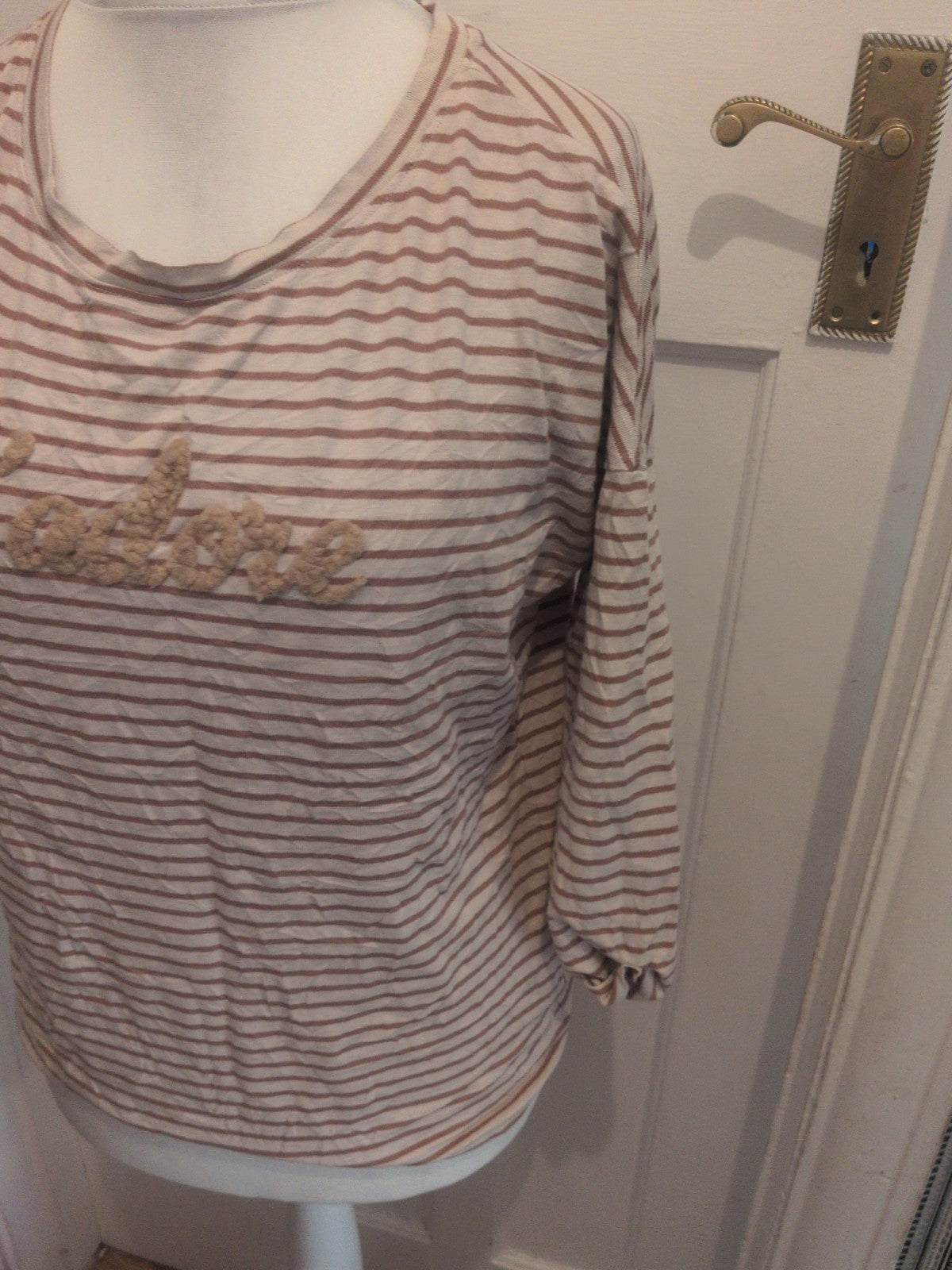 Beloved Medium Brown And White Half Sleeve Stripe T-shirt