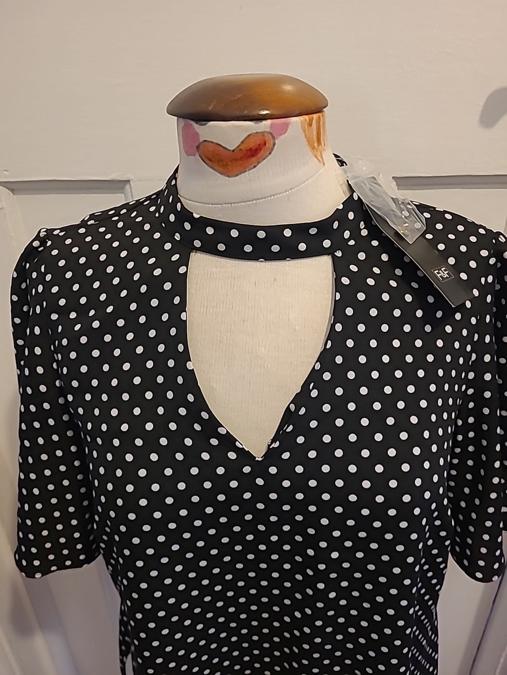 Brand New Ladies F&F Size 10 Navy White Spotted Short Sleeved Blouse