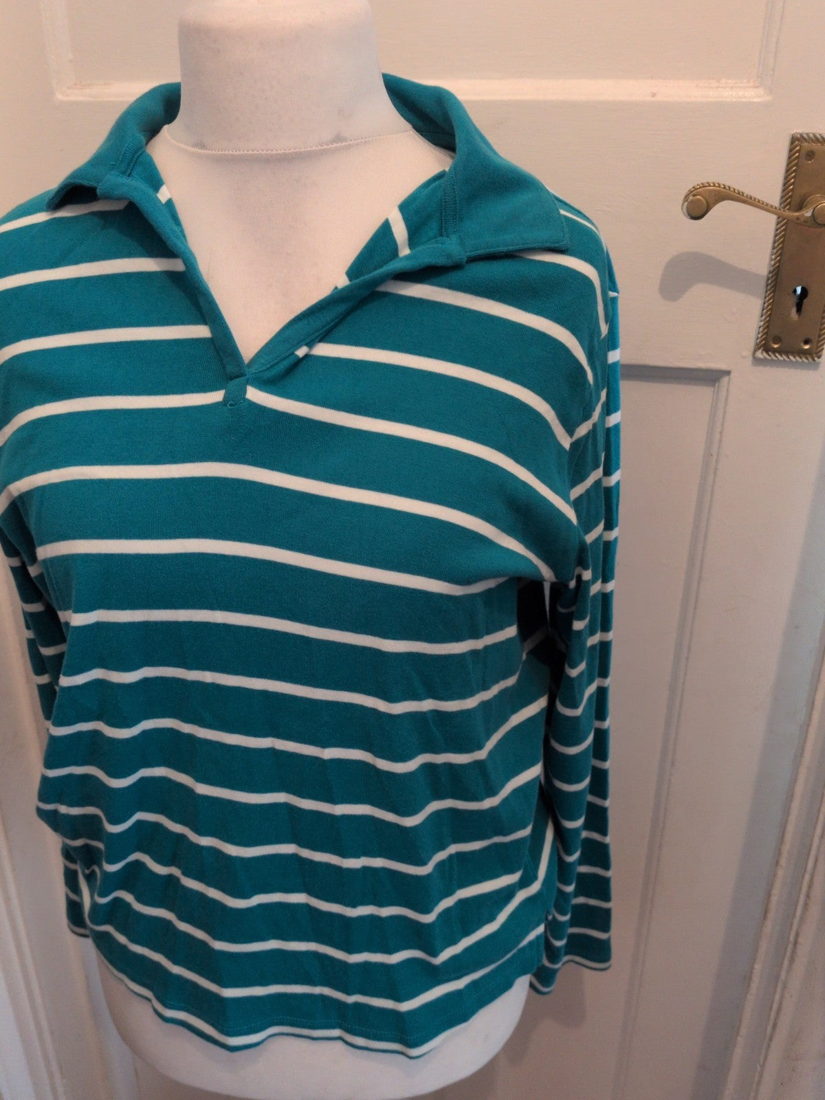 Ladies 20 Turquoise Stripe Long Sleeve Polo
