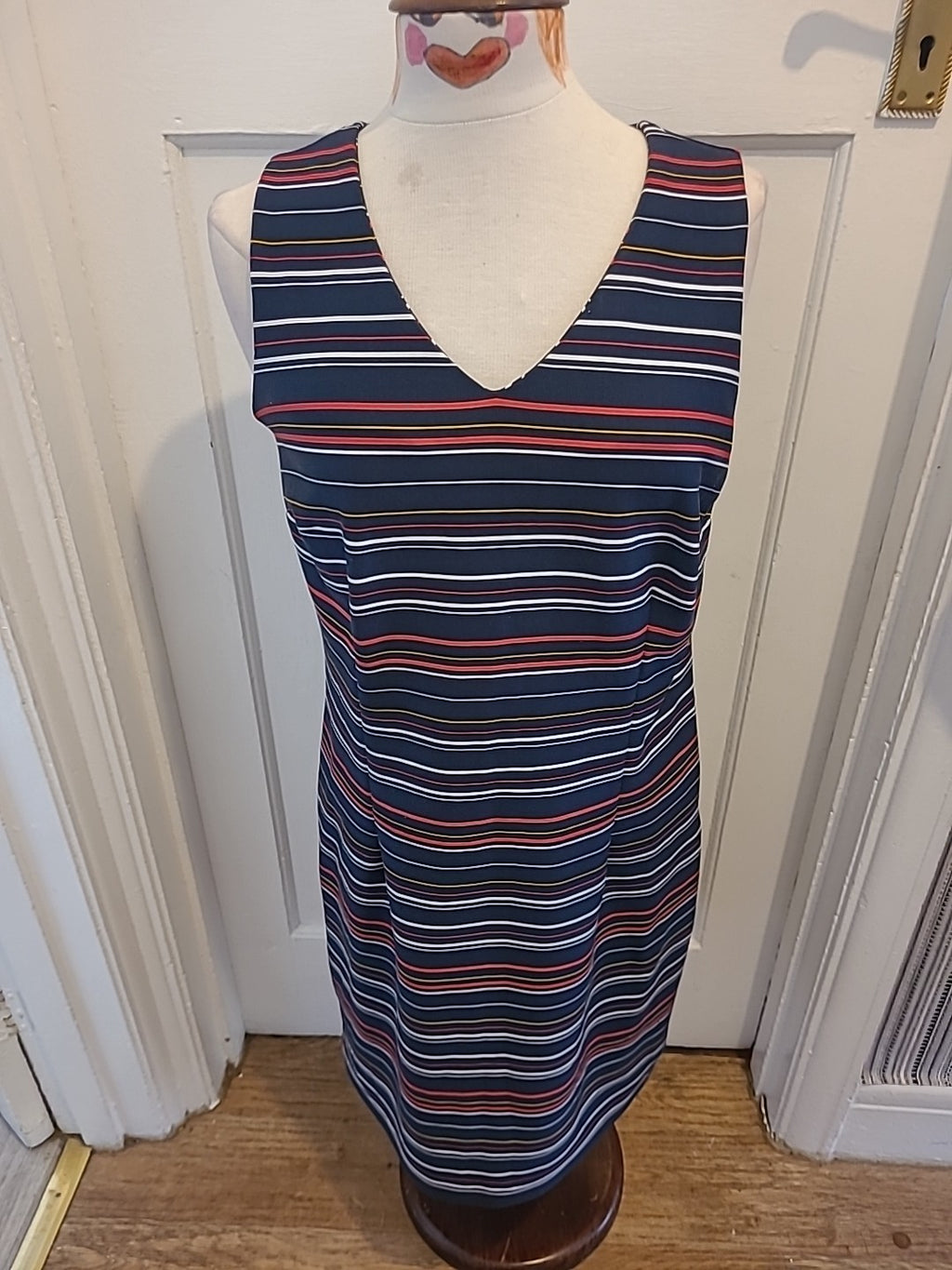 Ladies Tu Size 14 Navy With Multi Striped Sleeveless Dress