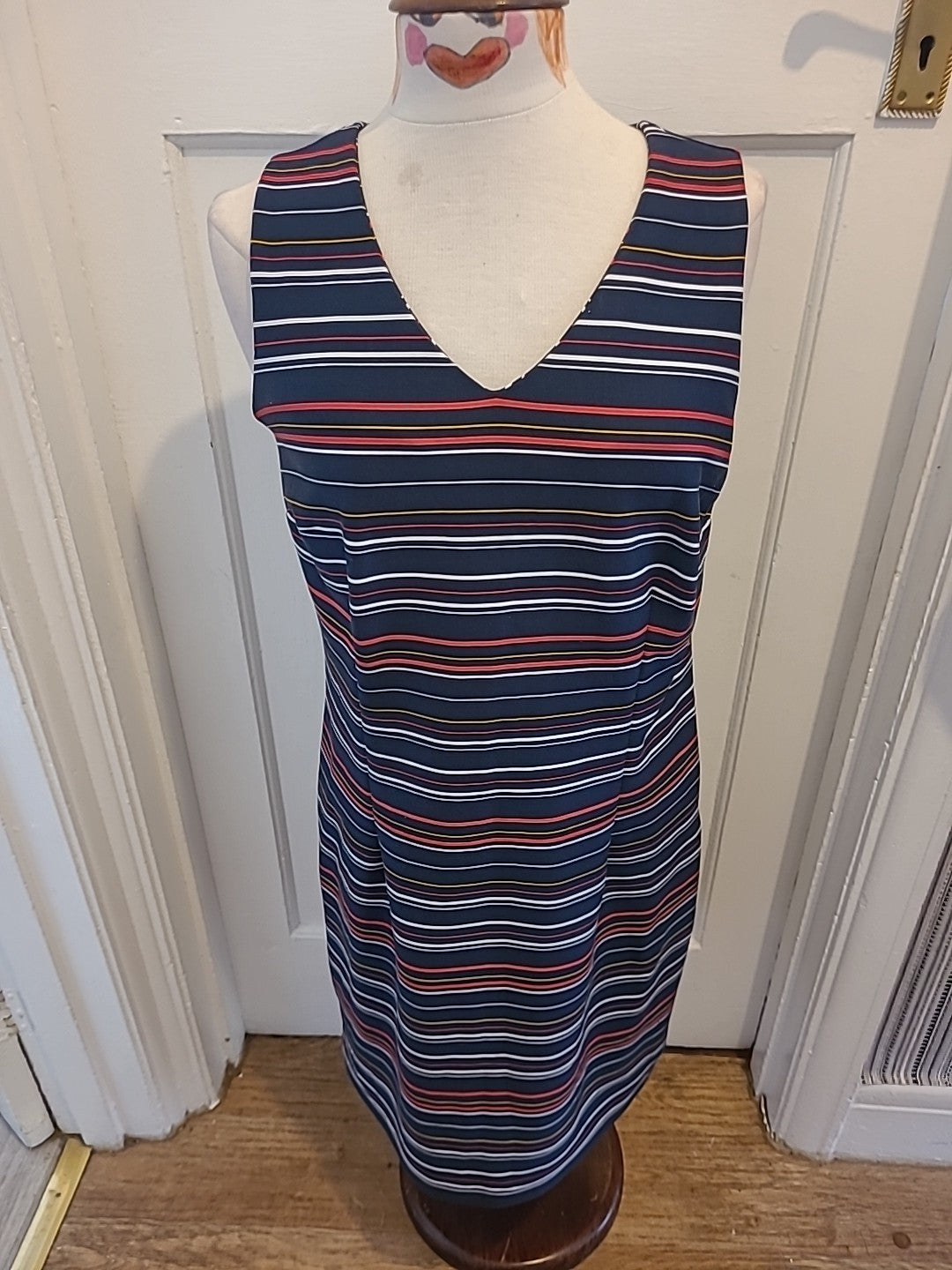 Ladies Tu Size 14 Navy With Multi Striped Sleeveless Dress