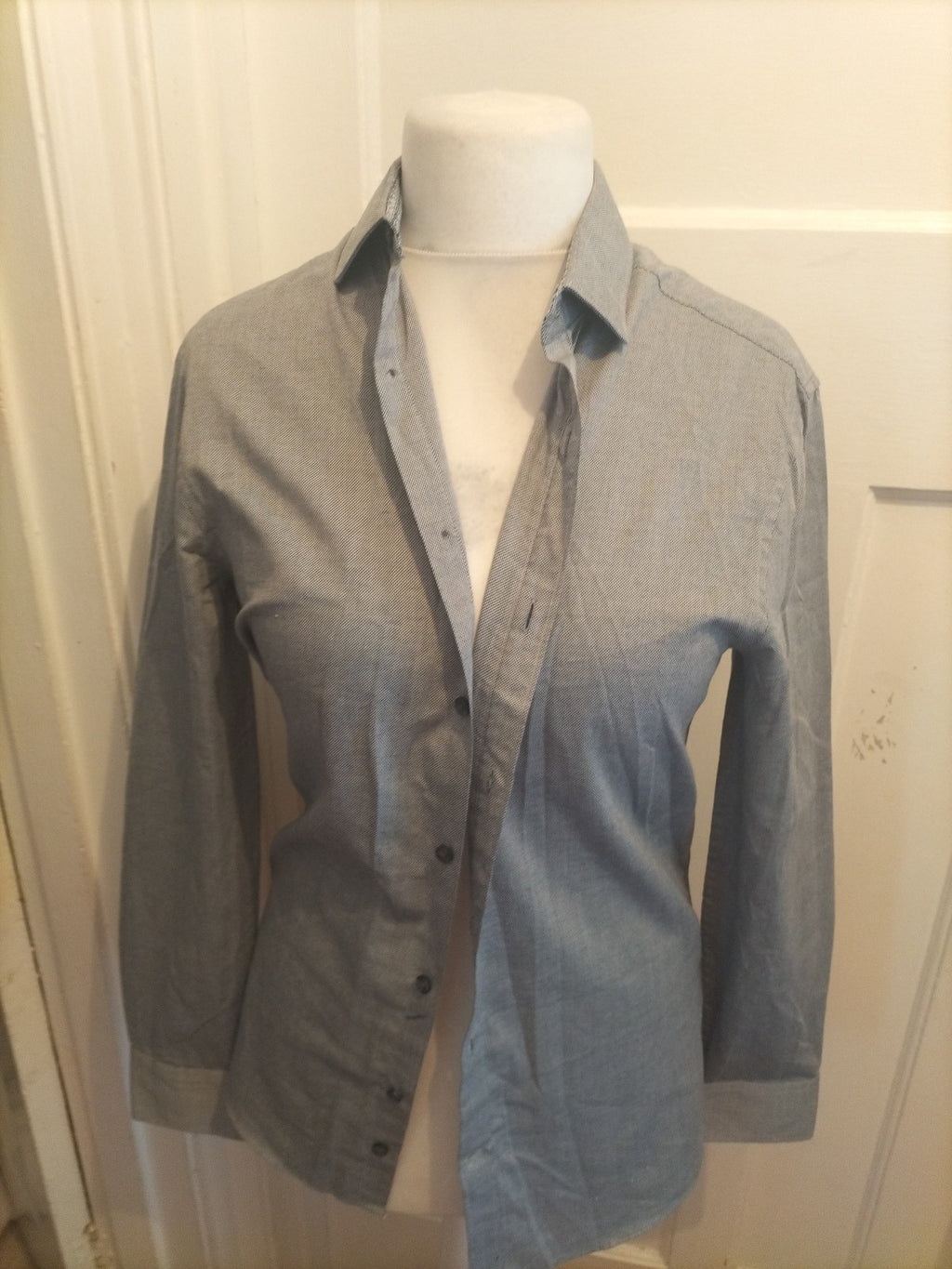 Marks And Spencer Small Grey Skinny Fit Shirt Long Sleeve