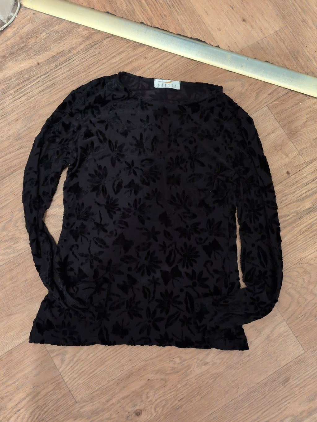 Precis Petite Small Black Floral Long Sleeve Blouse Top