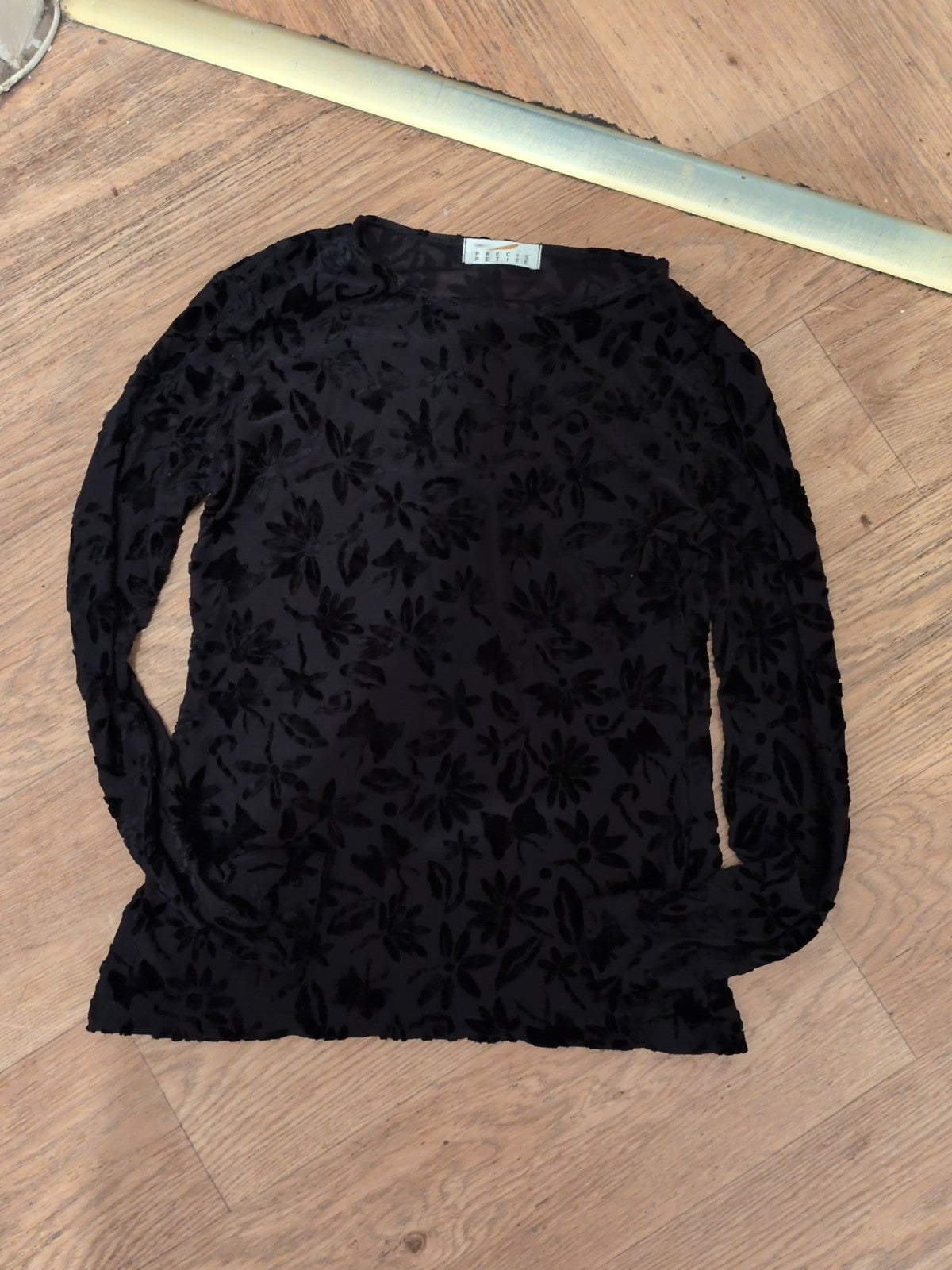 Precis Petite Small Black Floral Long Sleeve Blouse Top