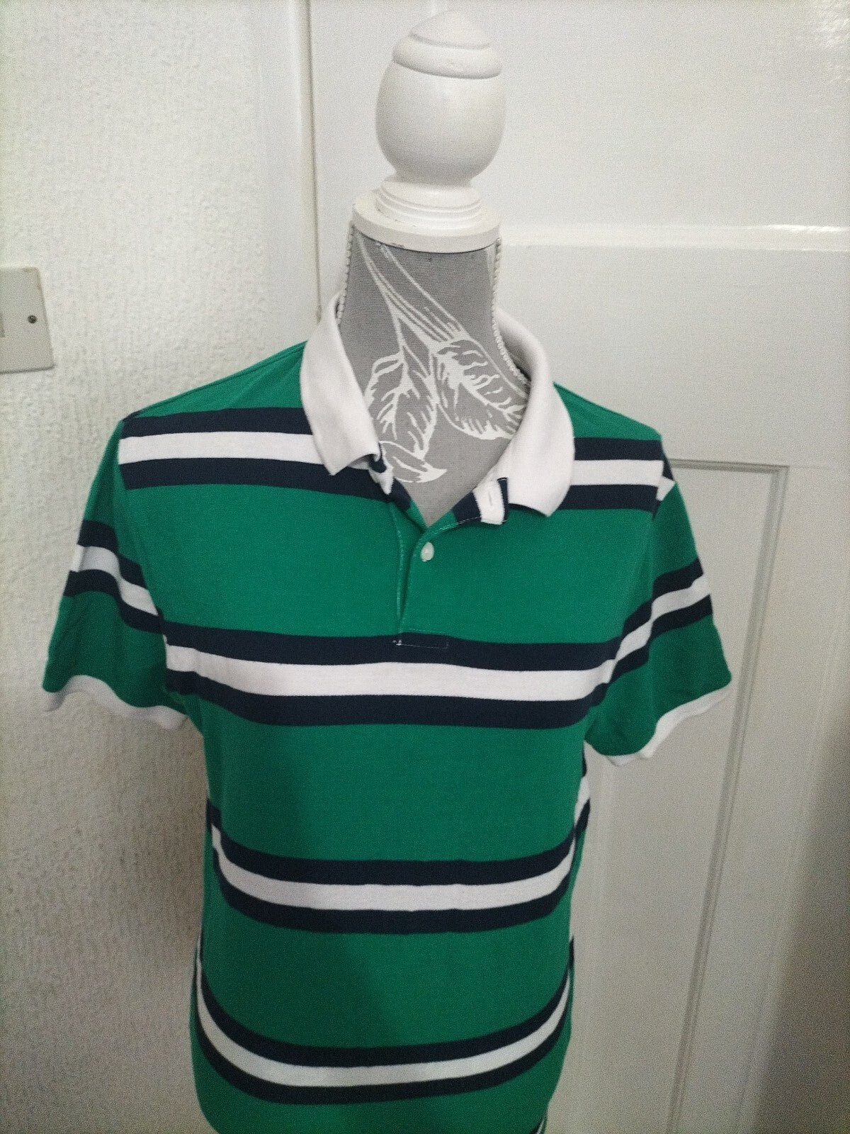 Mens Primark Small Green Striped Polo