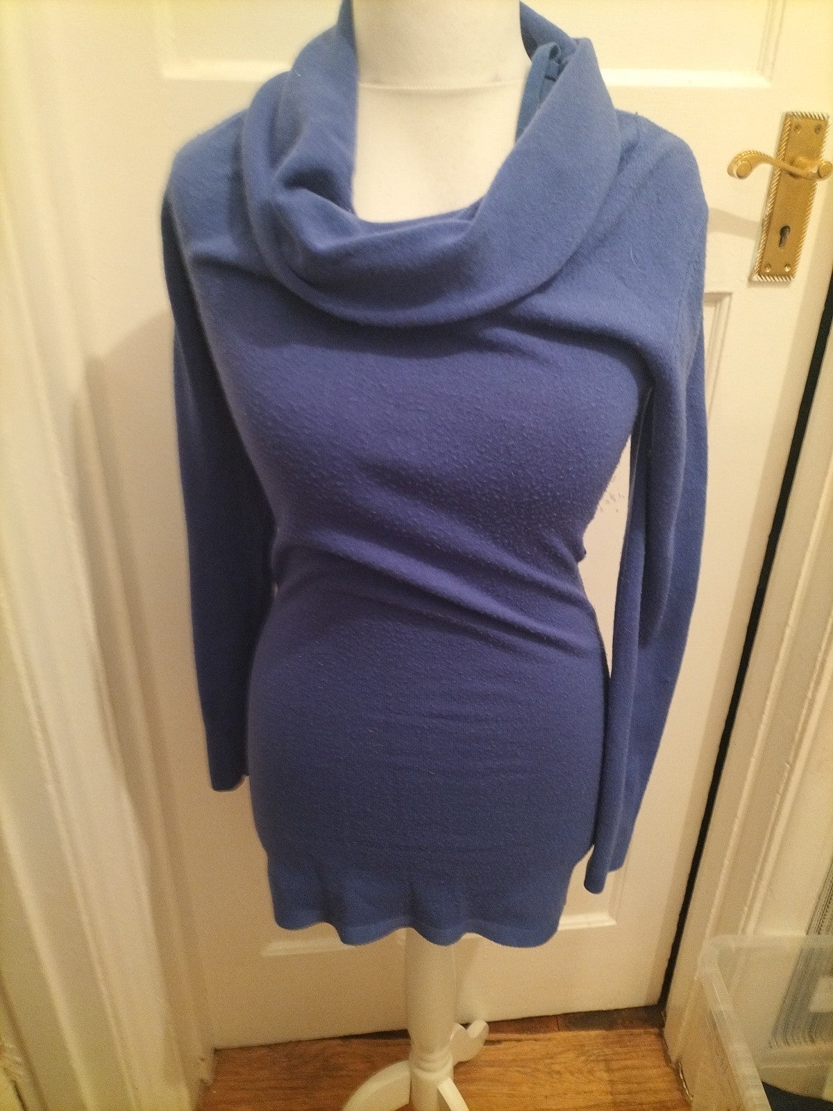Ladies Look Size 8 Blue High Roll Neck Jumper Dress
