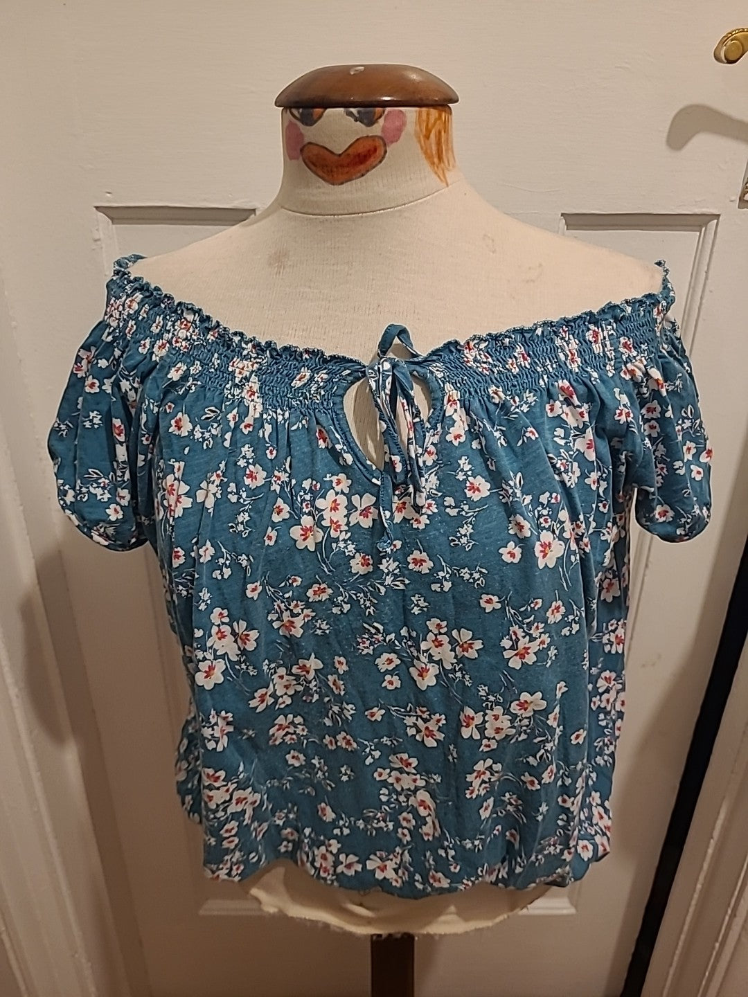 Ladies F&F Size 16 Teal With Floral Detail Short Sleeved Blouse