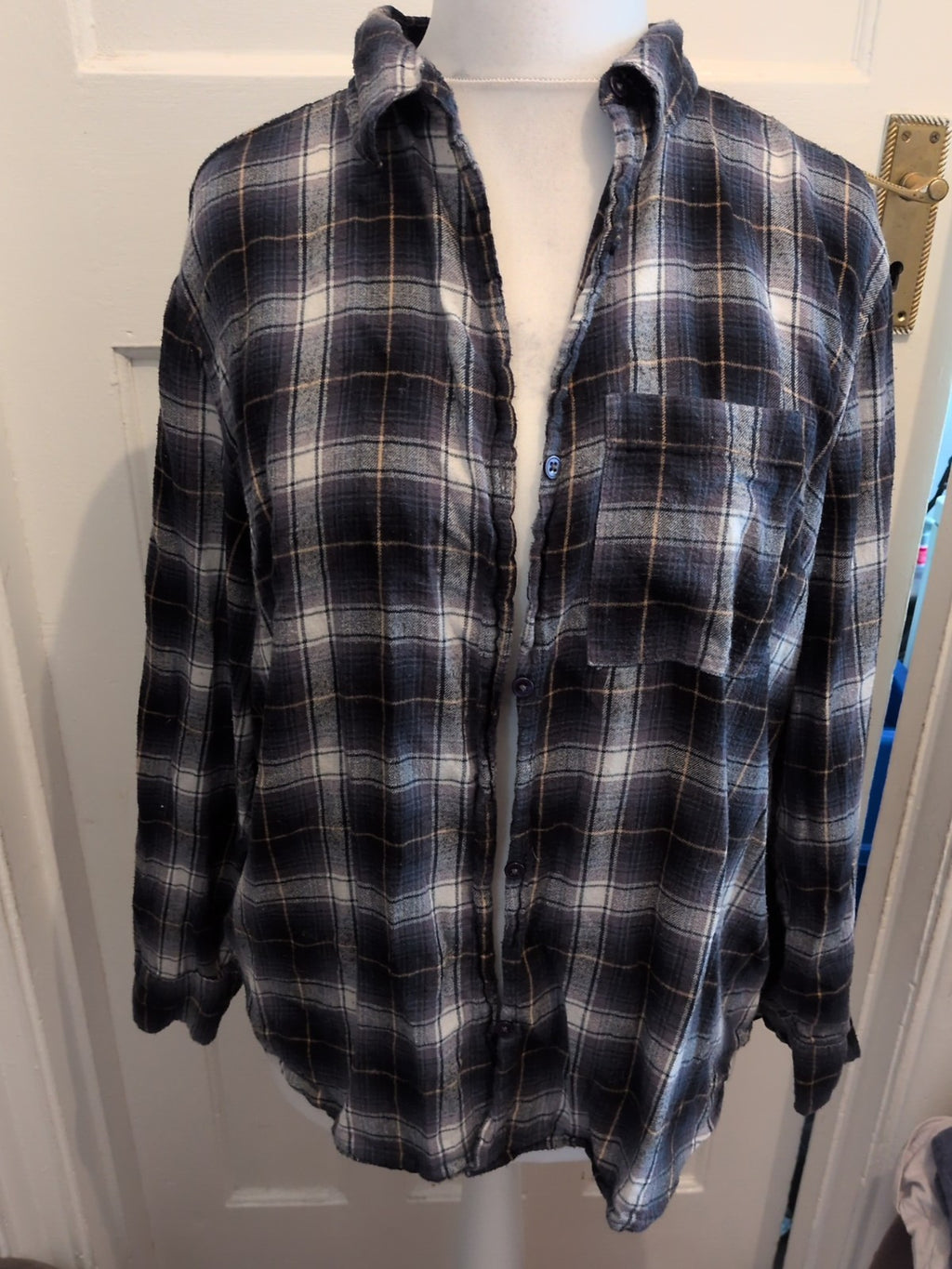 Primark 12-14 Navy Check Long Sleeve Over Shirt