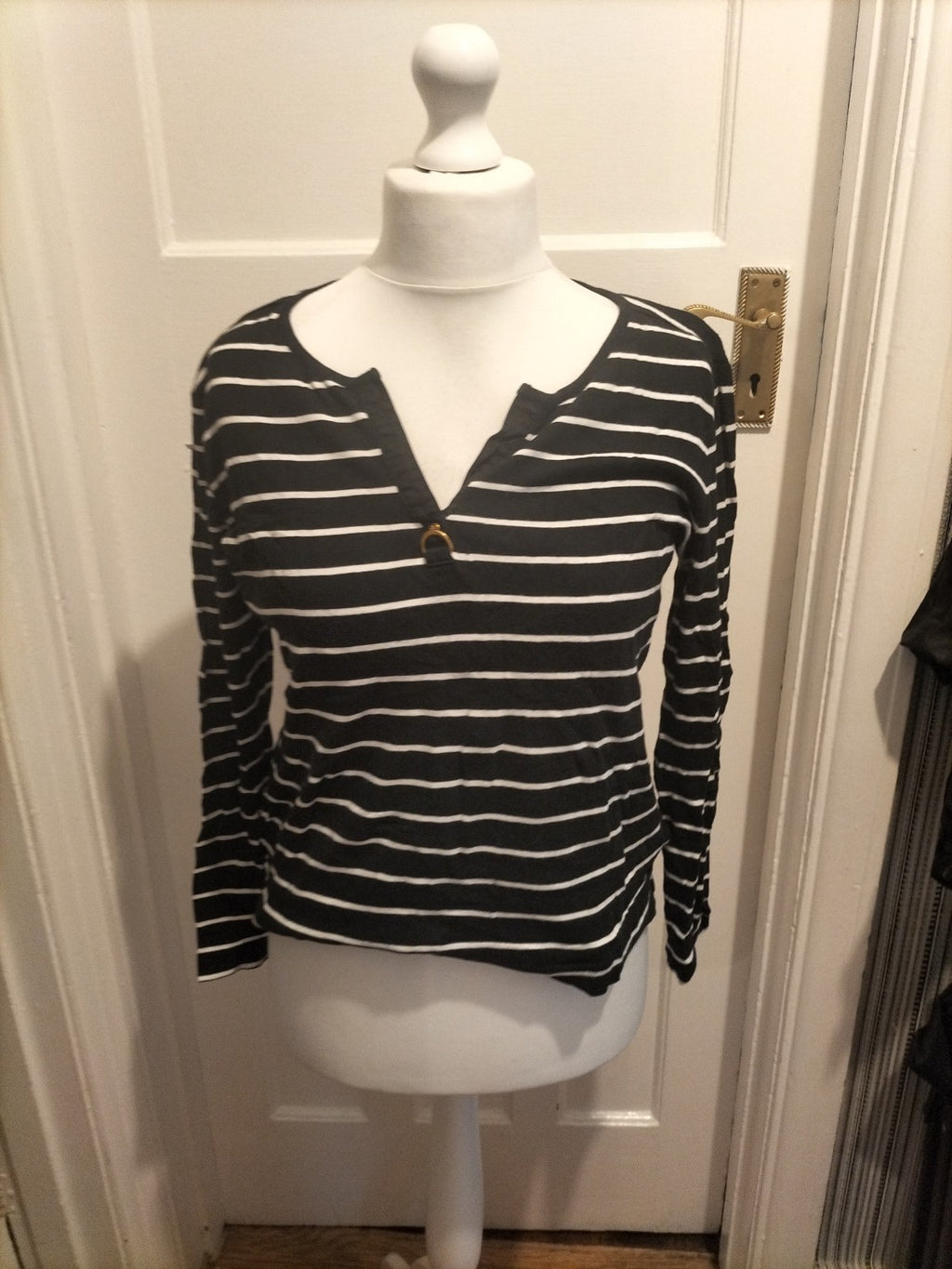 Ladies RALPH LAUREN black/white L/S Top Size Large