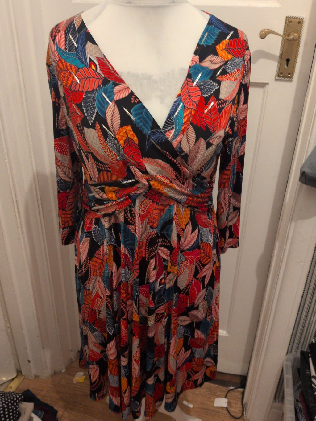Afibel 16-18 Multicoloured Half Sleeve V Neck Dress