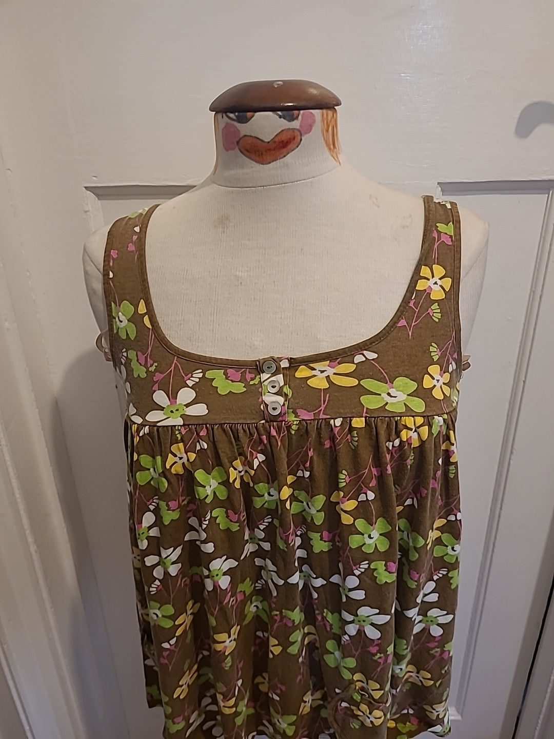 Ladies Primark Size 10 Brown Floral Sleeveless Tshirt