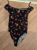 Fit Small Black Floral Short Sleeve Bodysuit