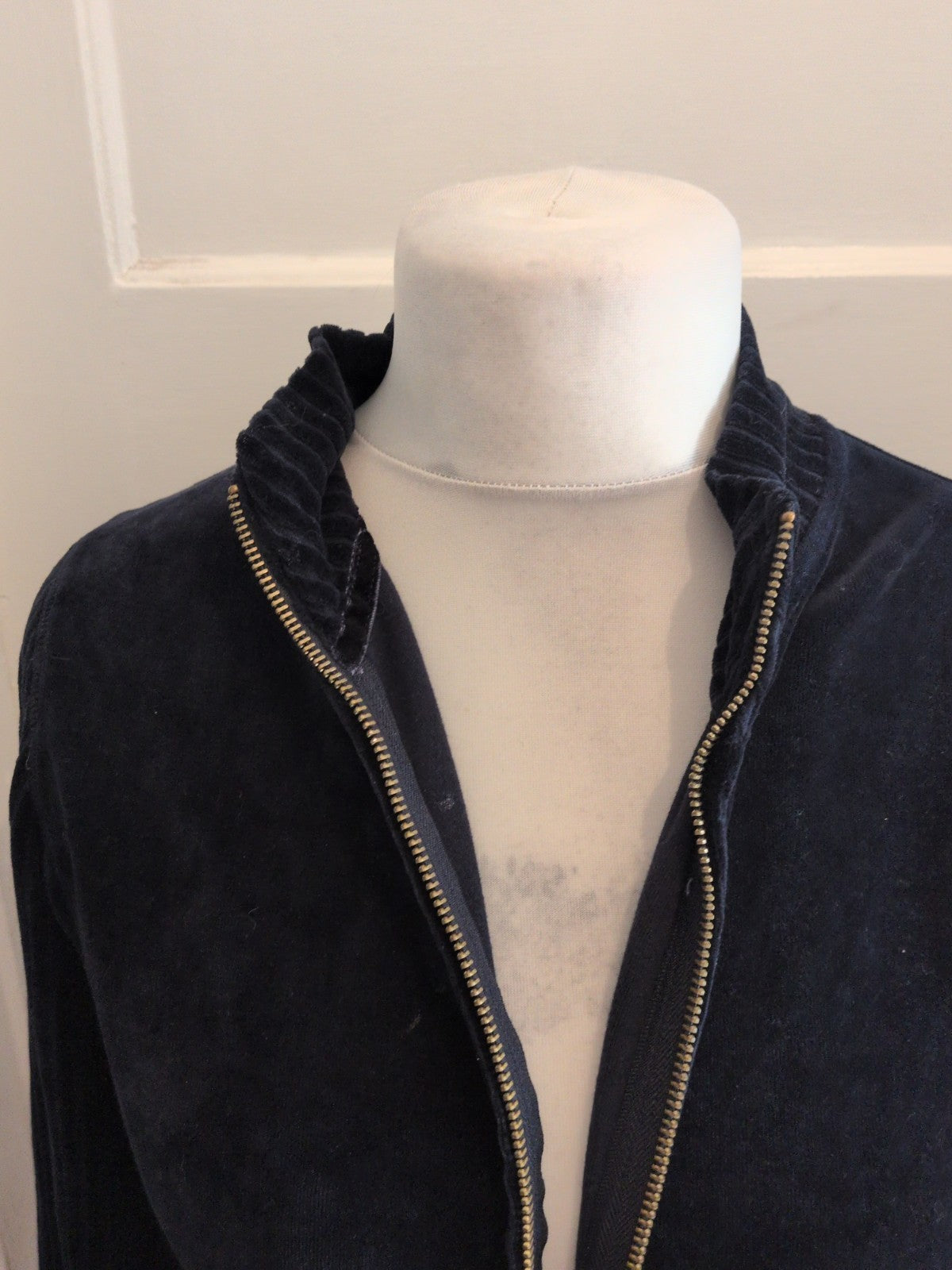 Ladies Marks And Spencer Size 14 Navy Full Zip Ribbed Top