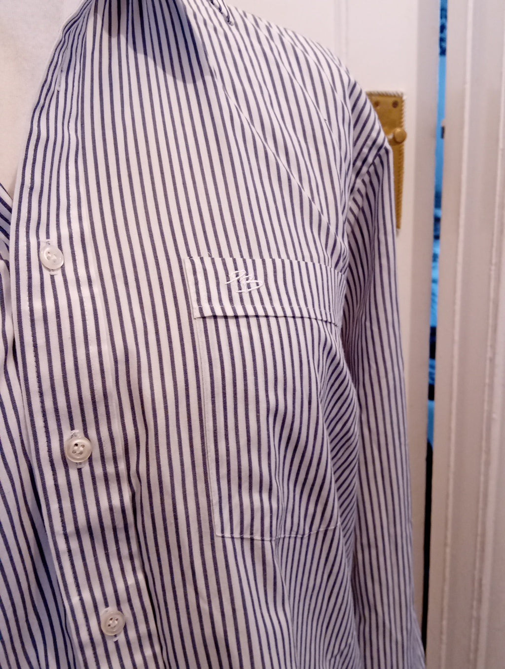 Mens Pierre Balmain Size 15.5 Navy And White Long Sleeved Shirt