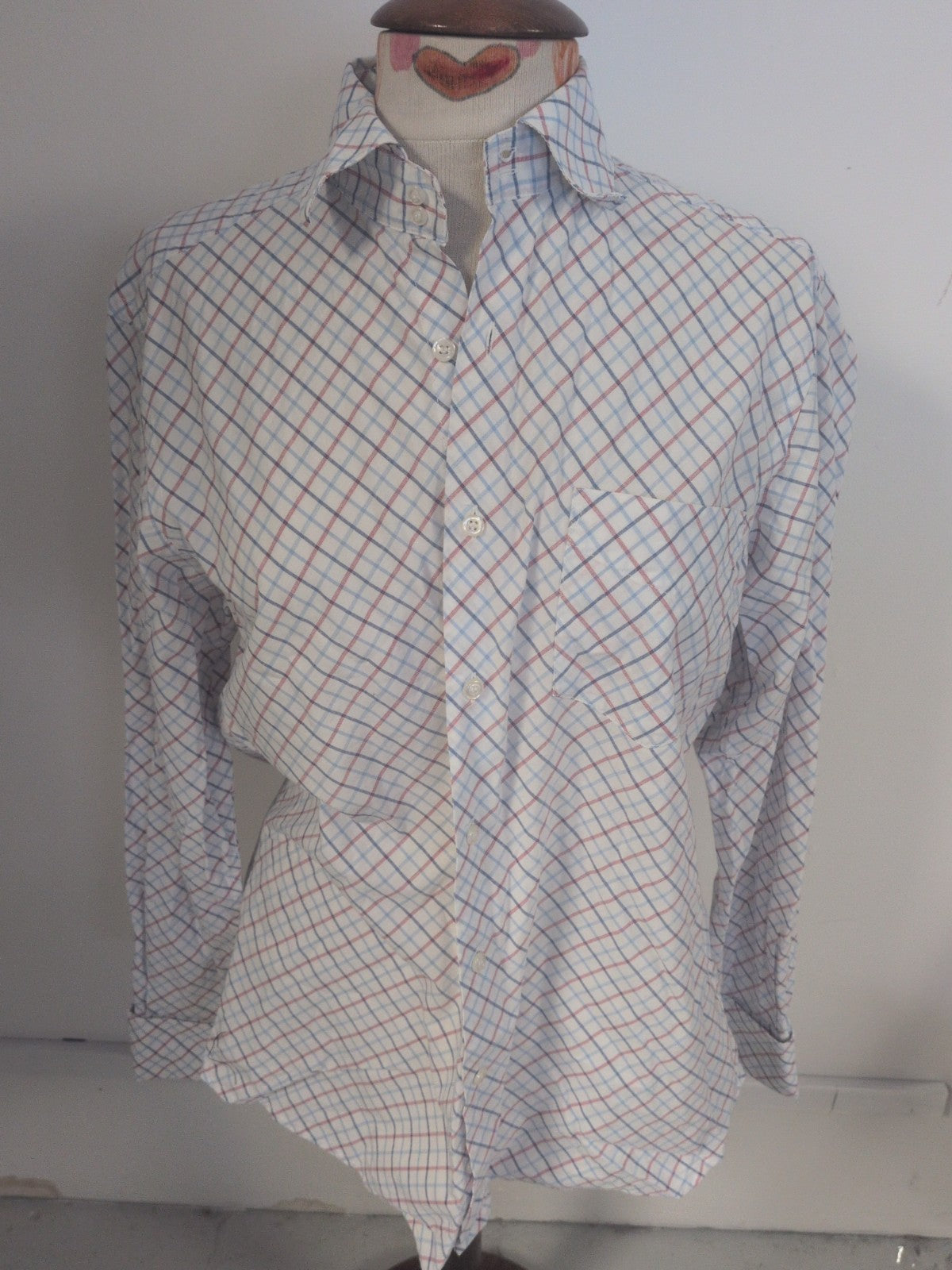 Casual Menswear 15.5 Red Blue Long Sleeve Dress Shirt
