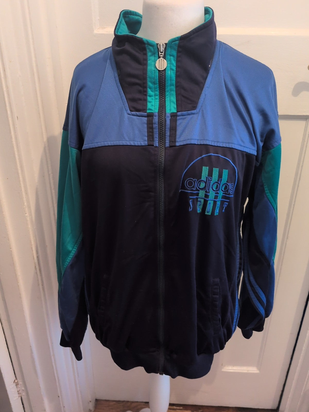 Retro Adidas 42/44 Navy And Blue Full Zip Jacket