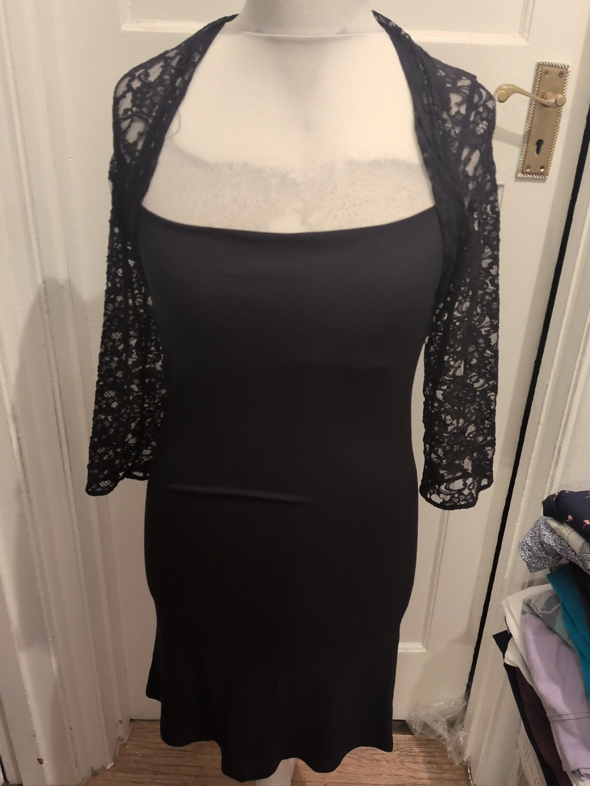 Autograph Medium Black With Lace Long Sleeve Dress