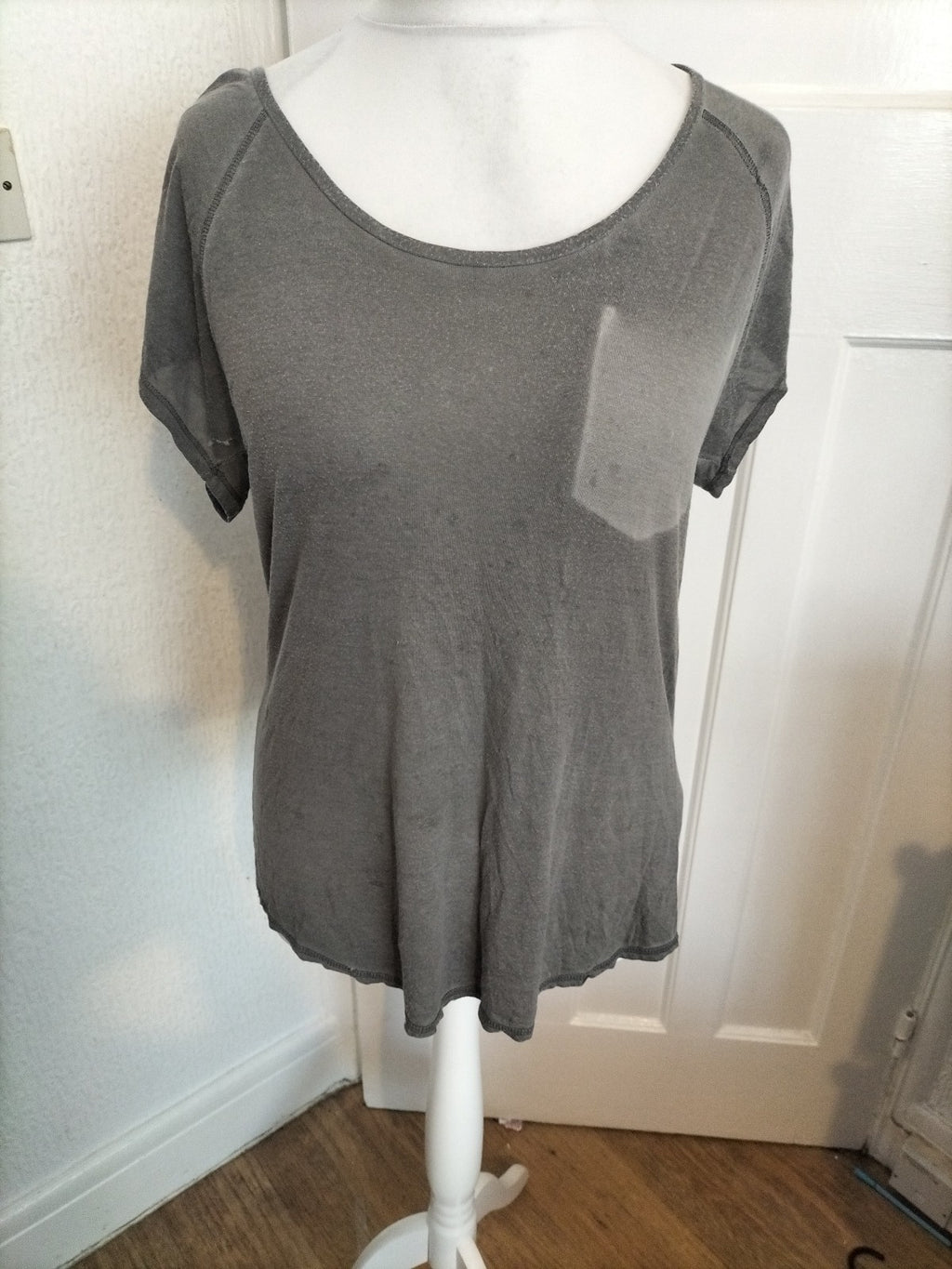 Ladies Superdry Size XL Grey Shimmer Short Sleeved Blouse