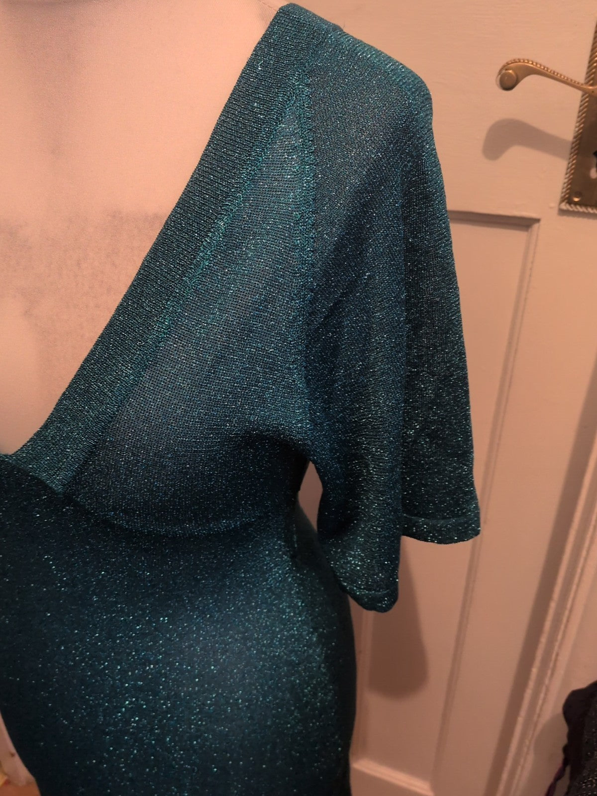 Ladies Mbym Size M Turquoise Glittery Short Sleeved Dress
