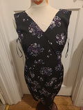 Ladies Apricot Size 10 Black Floral V Neck Sleeveless Dress