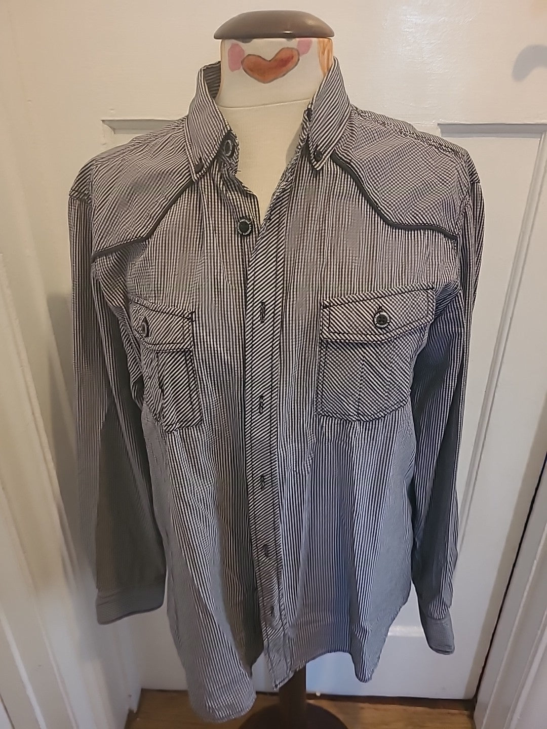 Mens F&F Shirt Black/white Check Size Med Long Sleeved