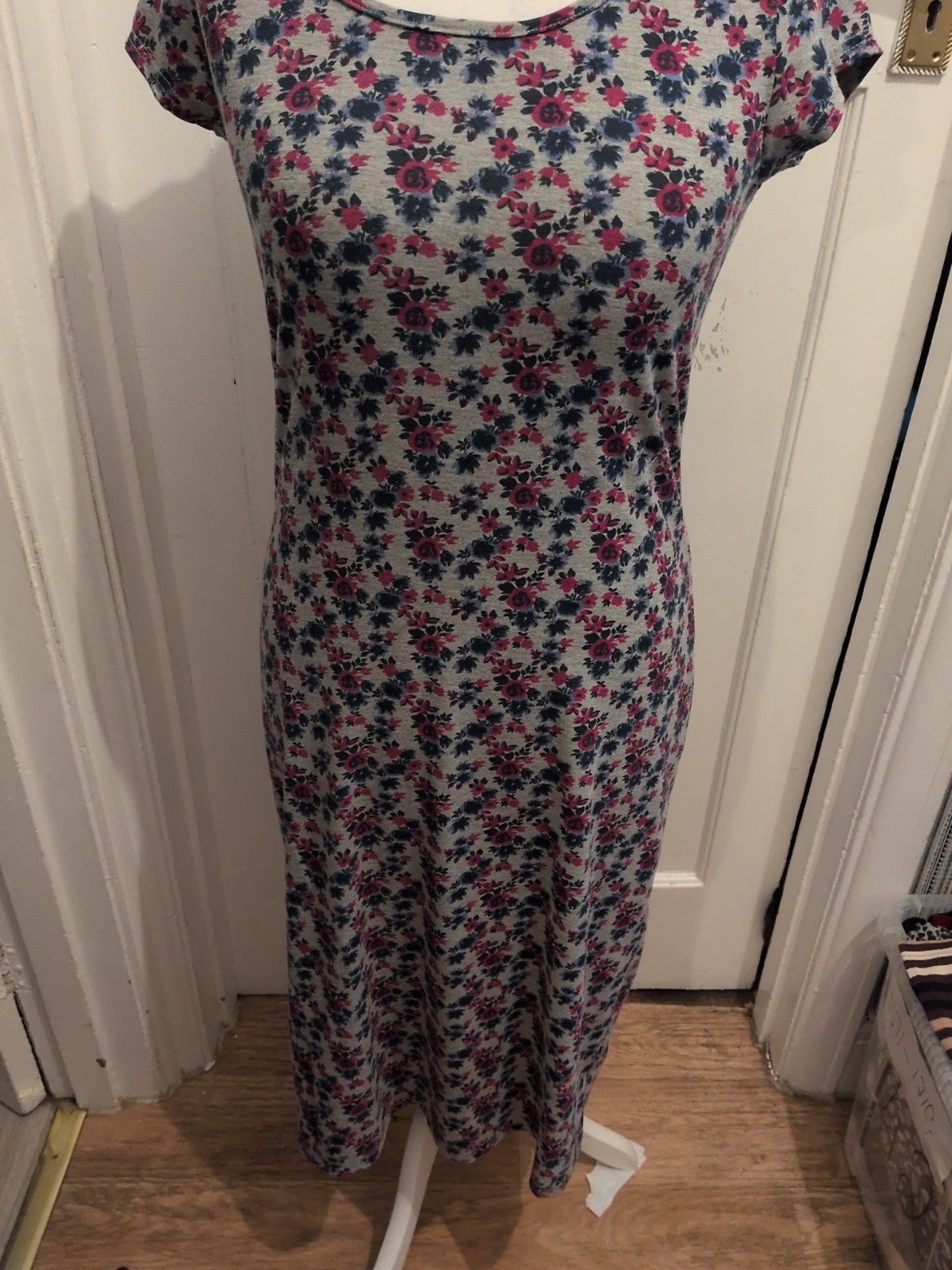 Papaya 14 Purple And Grey Floral Short Sleeve Long Dress