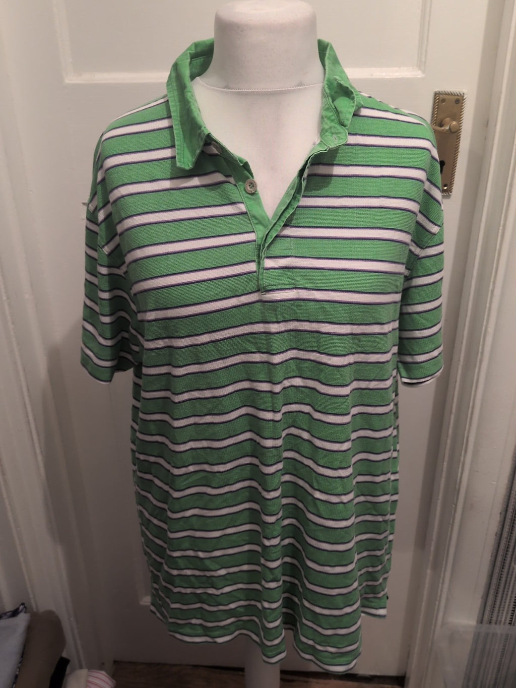 Mens Marlboro Size 2xl Green Striped Short Sleeved Polo