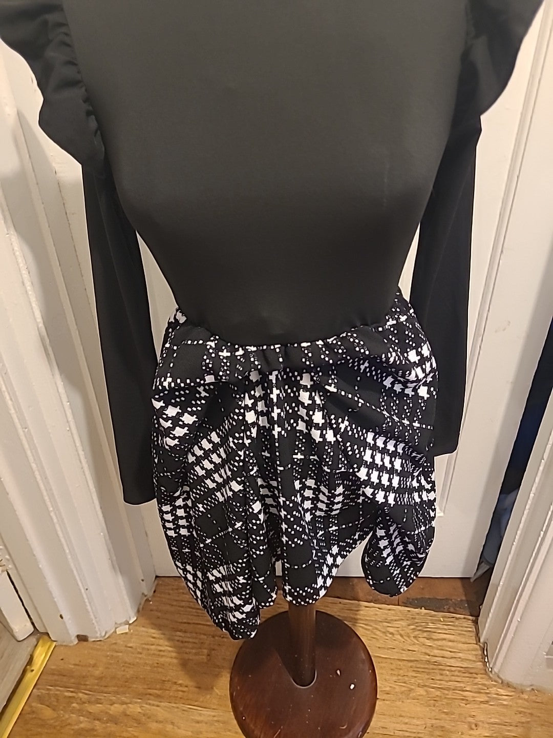 Ladies Shein Size Small Black Upper With Patterned Flare Dress