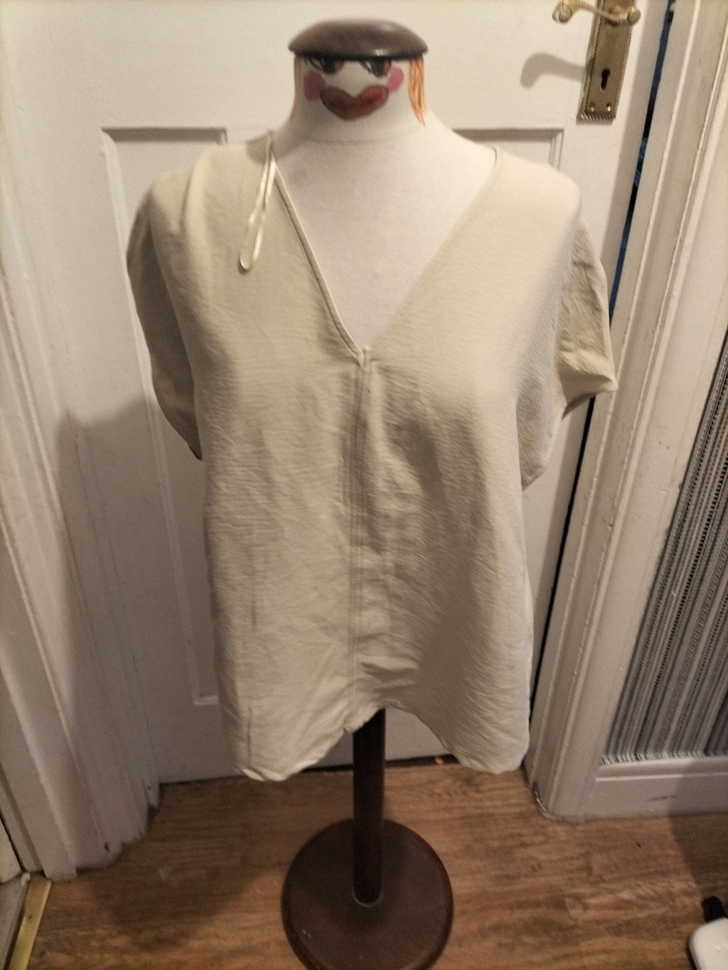 Ladies Primark Size 8 Beige Short Sleeved V Neck Blouse
