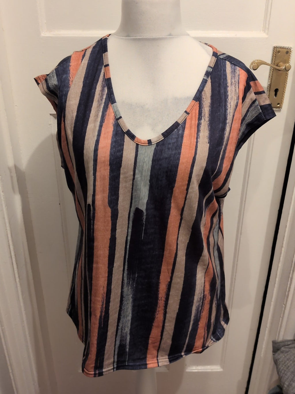 XL Multi Stripe Abstract Sleeveless Blouse