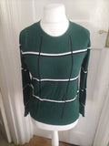 Ladies Next Size 10 Green/Black/White Long Sleeve Jumper