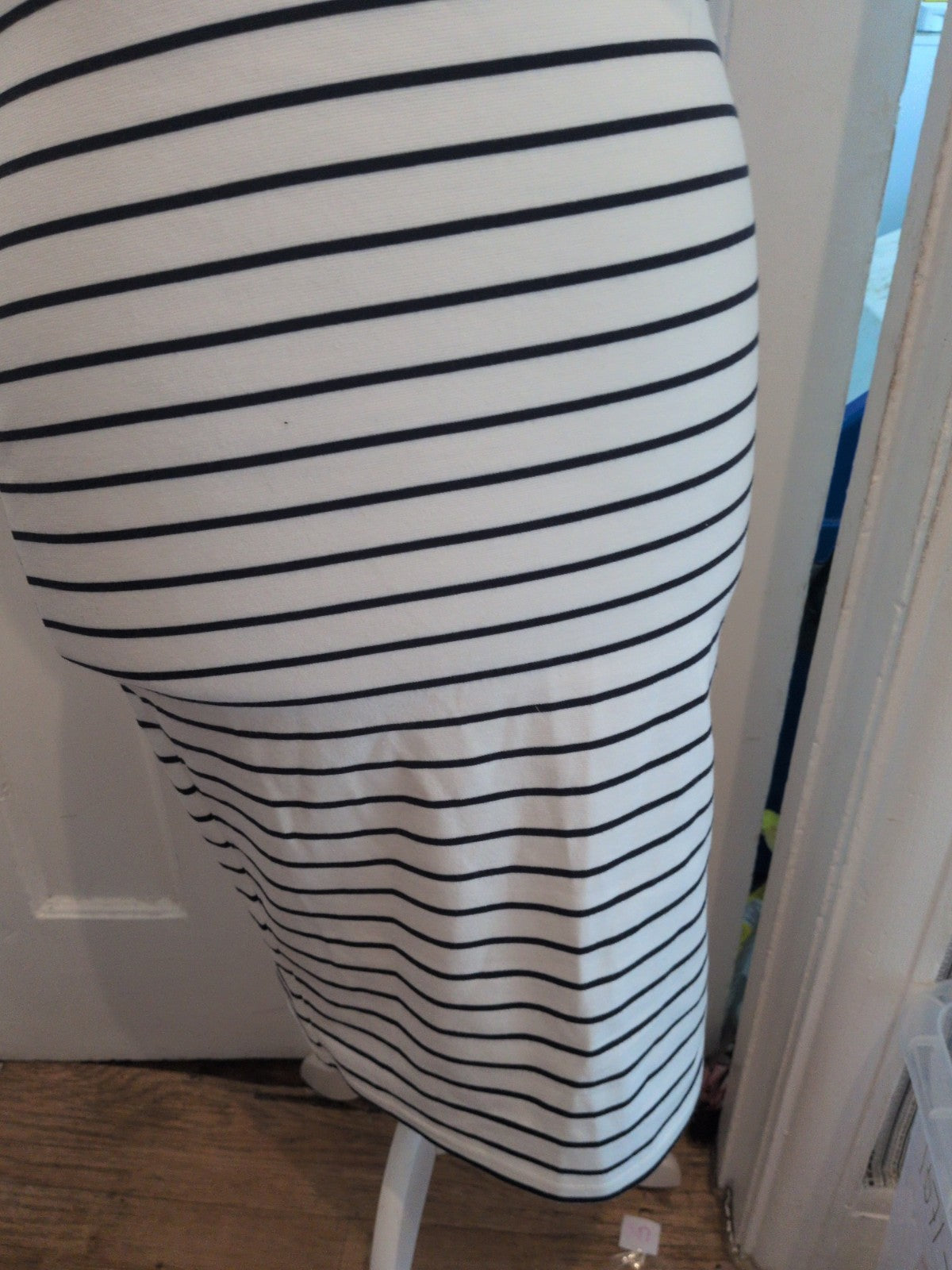 Primark 14 White With Navy Stripes Sleeveless Midi Dress