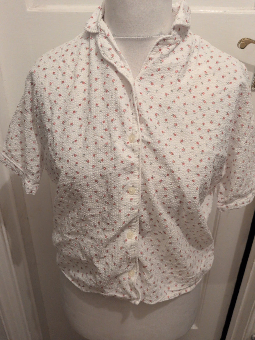 H&M 12-14 Years White Floral Short Sleeve Buttoned Top