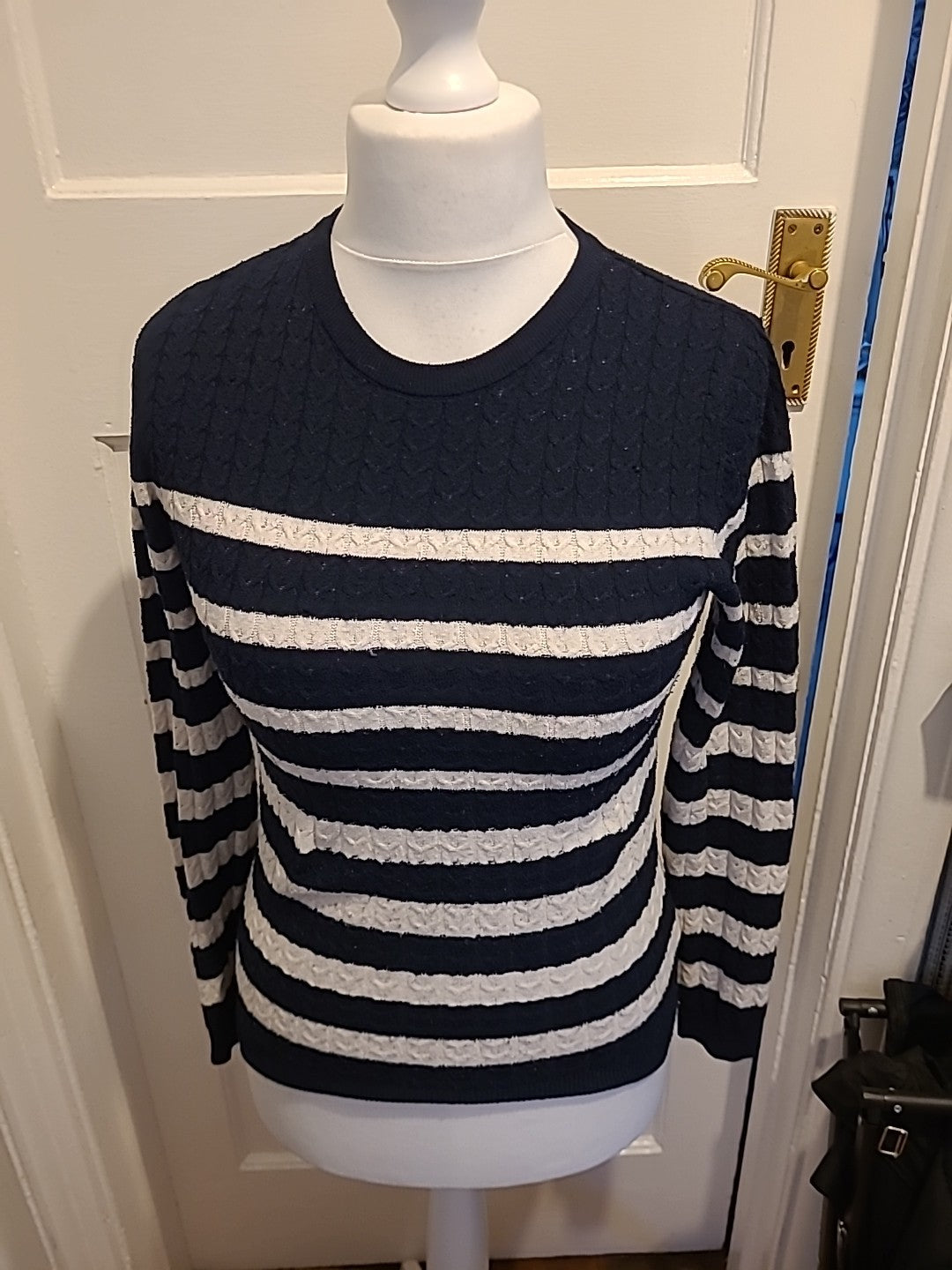 Ladies Papaya Size 8 Black White Striped Long Sleeve Jumper