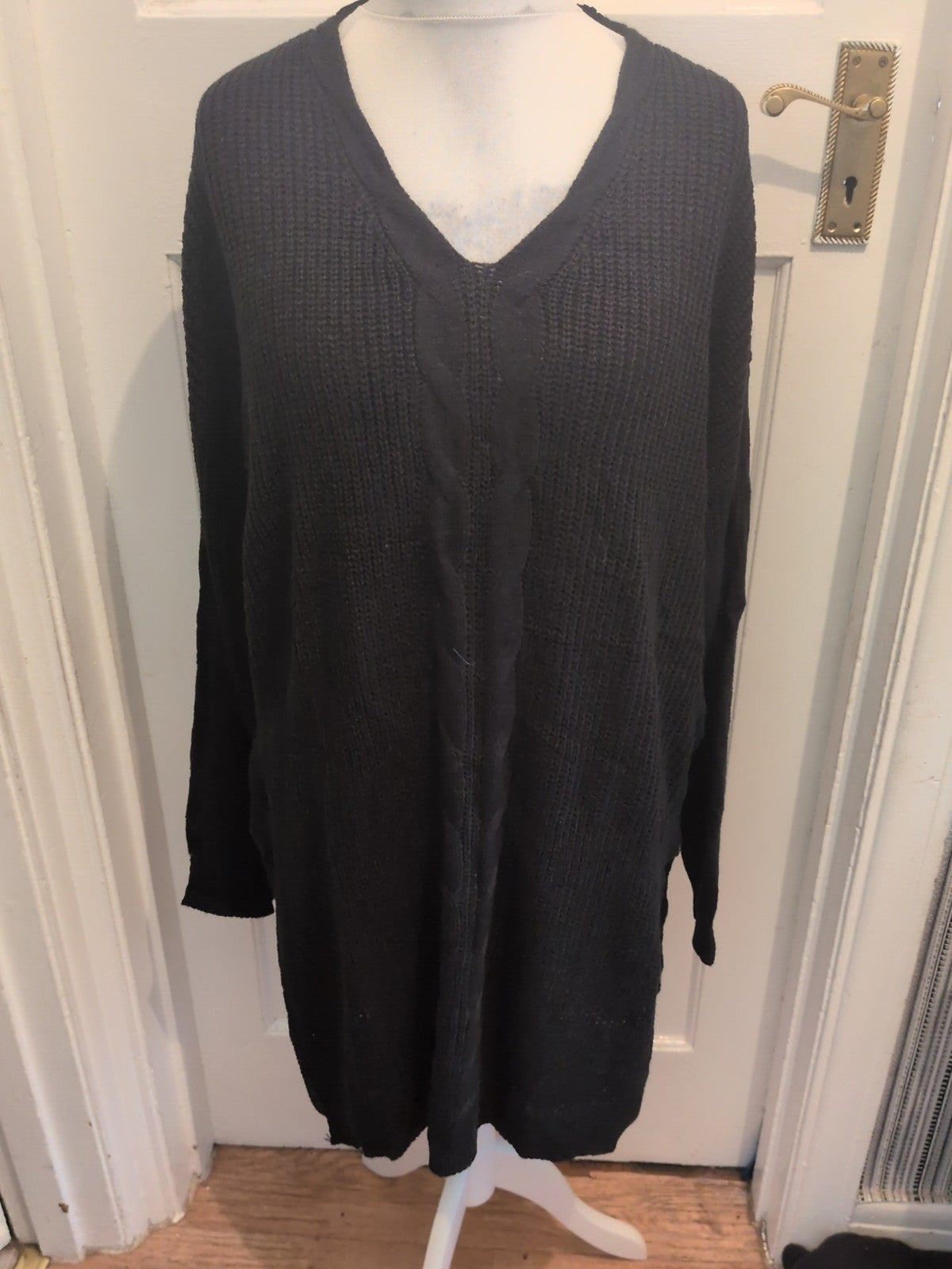 4XL Black Long Sleeve V Neck Jumper