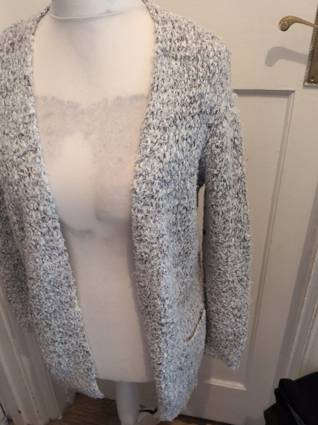 Ladies Primark 10 White Grey Flecked Open Warm Cardigan