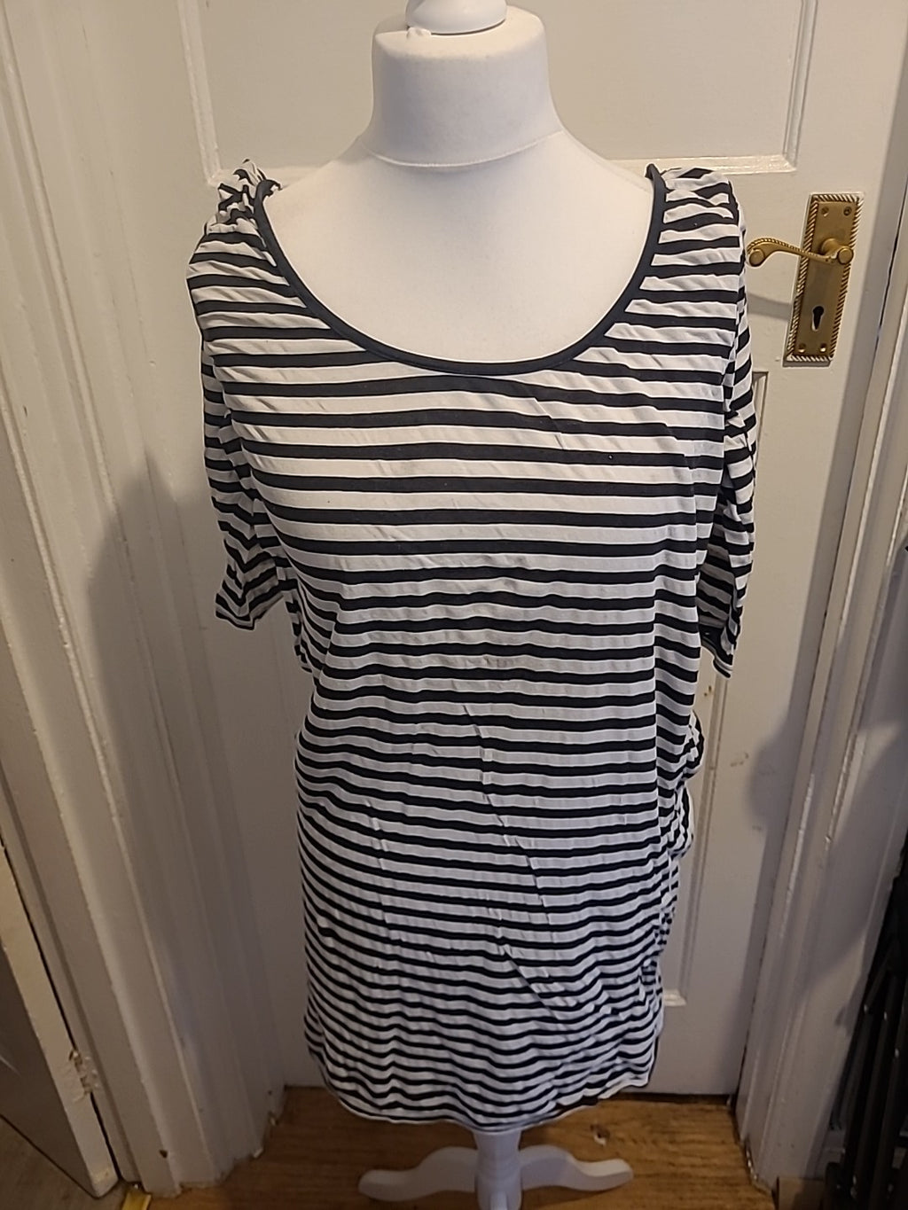 Ladies Next Size S/M Black/White Striped Wide Neck Half Sleeved Dress