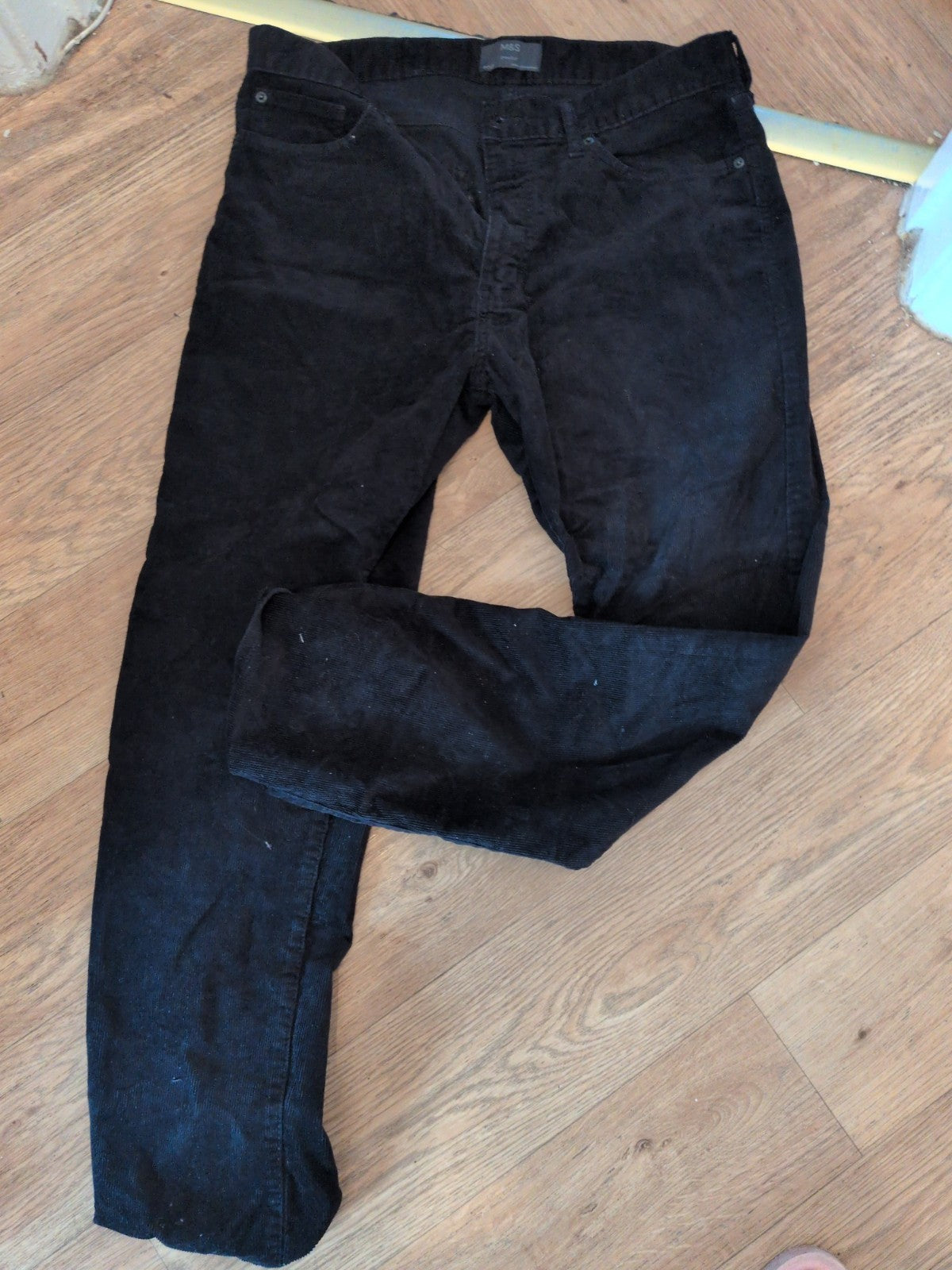 Marks And Spencer 34x29 Black Coderoy Trousers