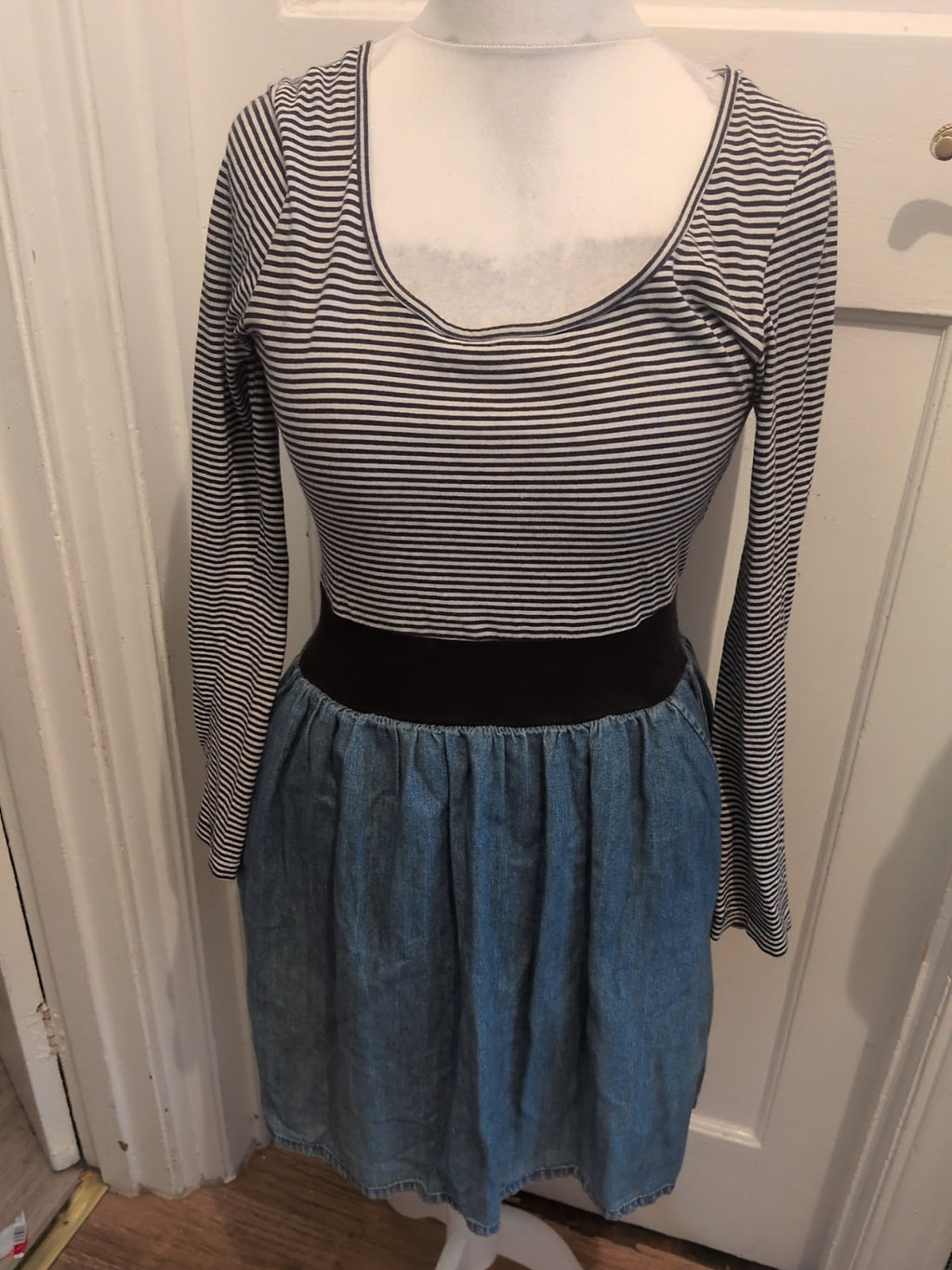 Next Authentic Casual wear 12 Striped Upper And Denim Lower Long Sleeve Dress