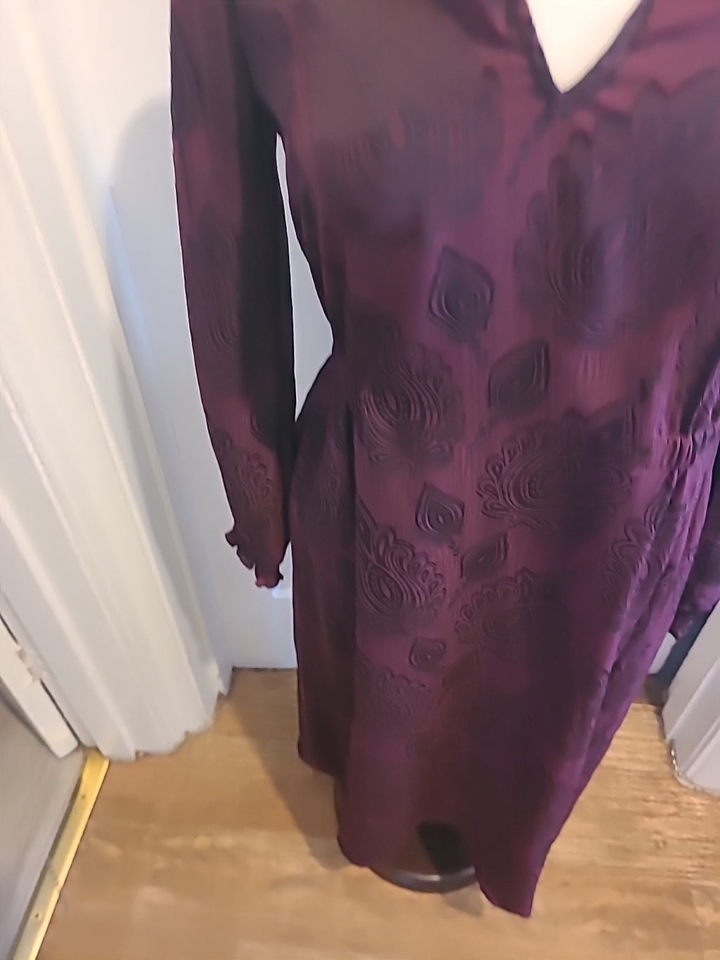 Ladies Marks And Spencer Size 8 Purple Black Floral Long Sleeved Dress