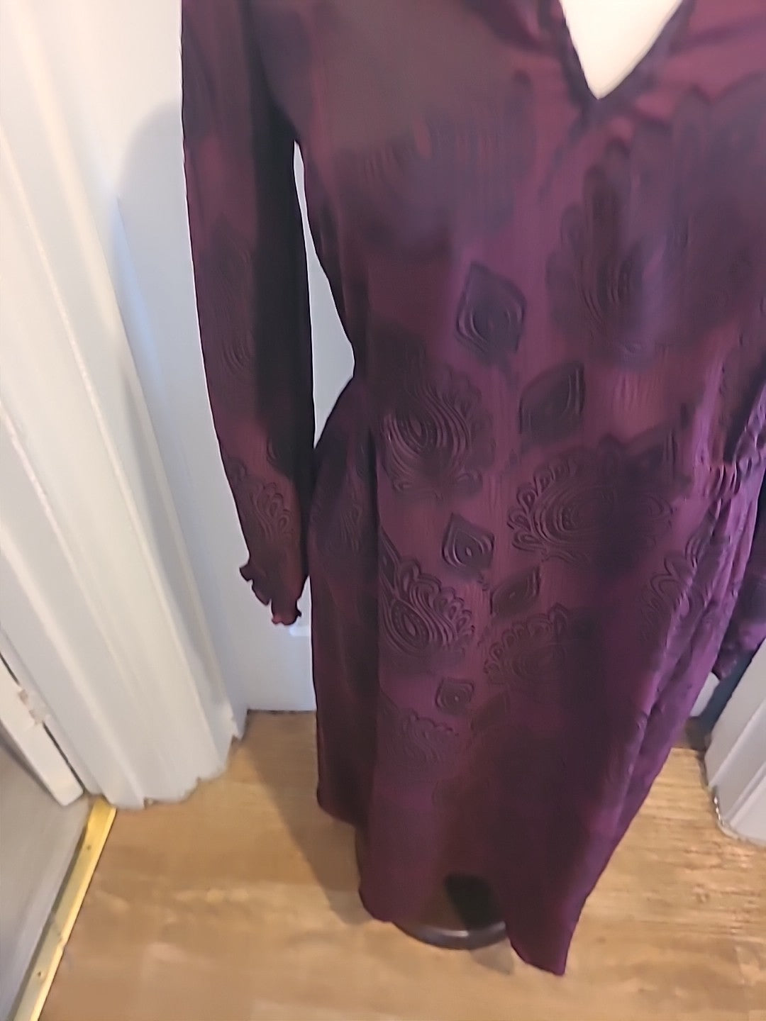 Ladies Marks And Spencer Size 8 Purple Black Floral Long Sleeved Dress