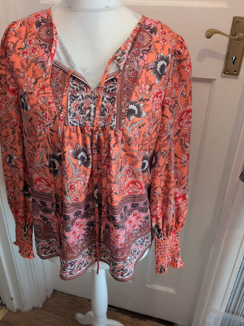 Orange Floral Large Long Sleeve Blouse