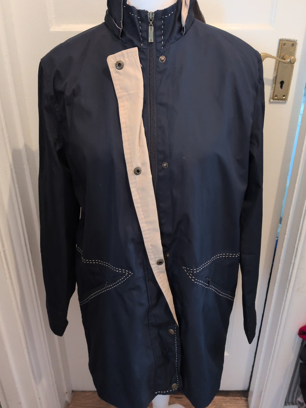 Mens Jumper Size Large Navy Lined Longer Length Full Zip Jacket